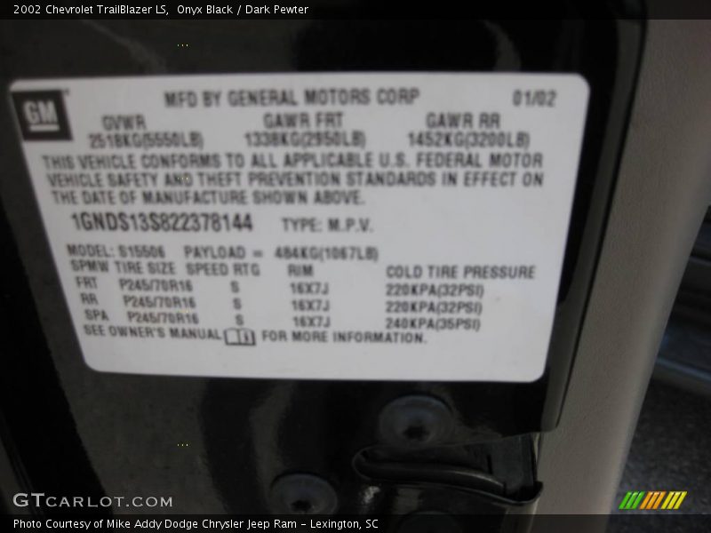 Onyx Black / Dark Pewter 2002 Chevrolet TrailBlazer LS