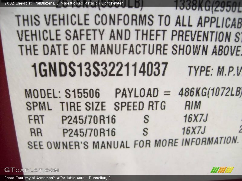 Majestic Red Metallic / Light Pewter 2002 Chevrolet TrailBlazer LT