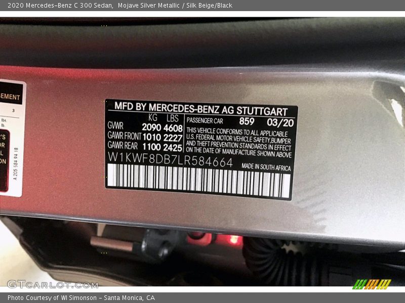 Mojave Silver Metallic / Silk Beige/Black 2020 Mercedes-Benz C 300 Sedan