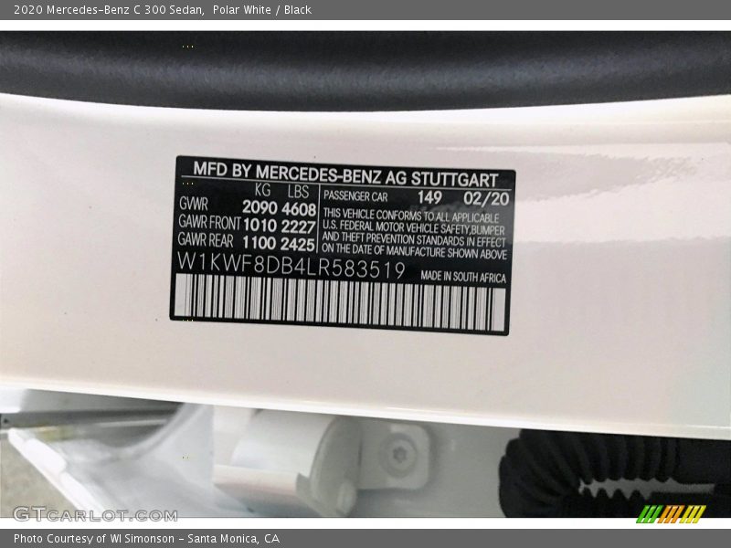 Polar White / Black 2020 Mercedes-Benz C 300 Sedan