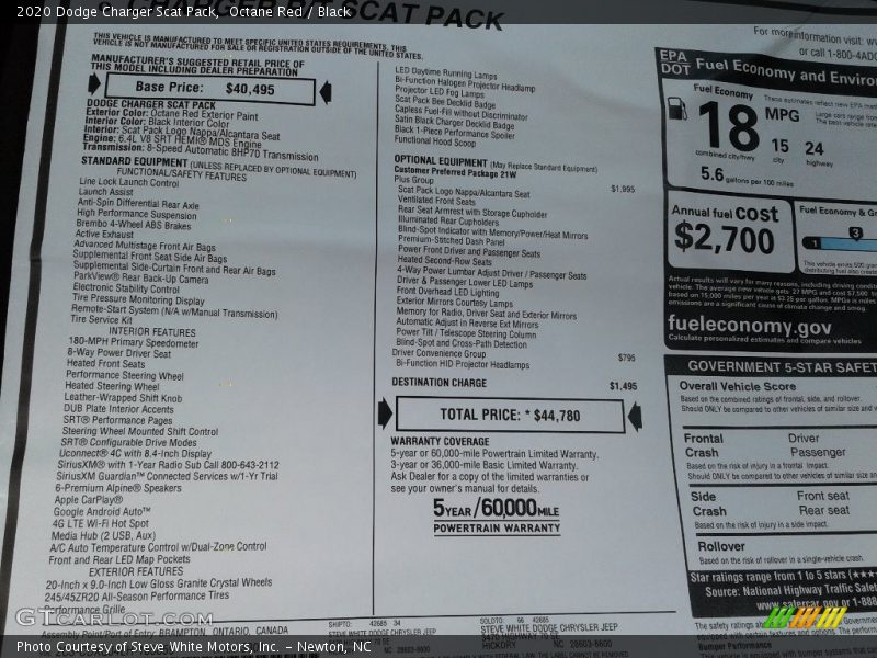 Octane Red / Black 2020 Dodge Charger Scat Pack