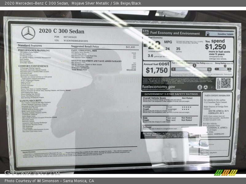 Mojave Silver Metallic / Silk Beige/Black 2020 Mercedes-Benz C 300 Sedan