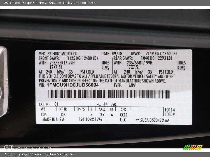 Shadow Black / Charcoal Black 2018 Ford Escape SEL 4WD