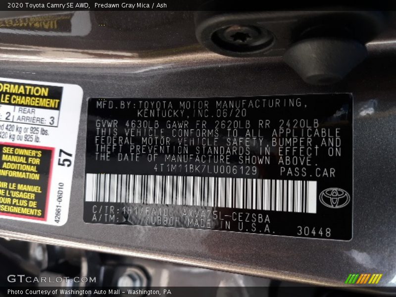 Predawn Gray Mica / Ash 2020 Toyota Camry SE AWD