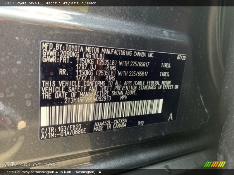 Magnetic Gray Metallic / Black 2020 Toyota RAV4 LE
