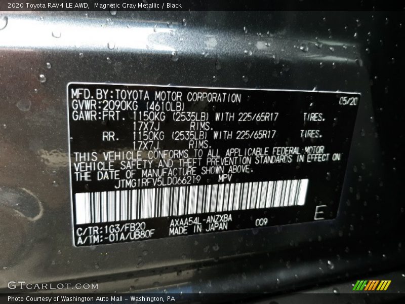 Magnetic Gray Metallic / Black 2020 Toyota RAV4 LE AWD