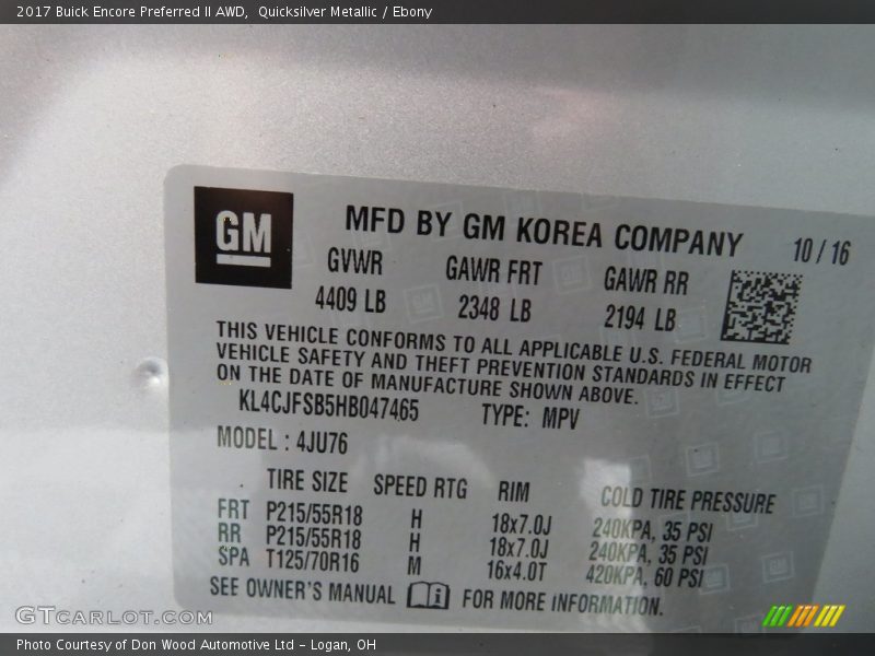 Quicksilver Metallic / Ebony 2017 Buick Encore Preferred II AWD