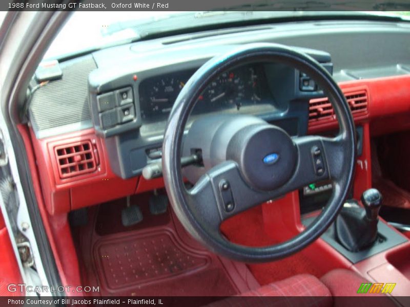 Oxford White / Red 1988 Ford Mustang GT Fastback