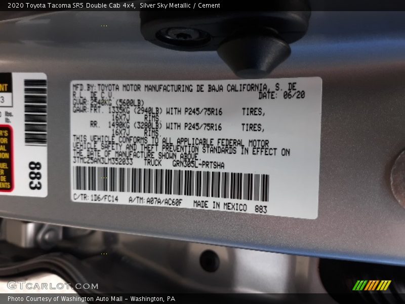 Silver Sky Metallic / Cement 2020 Toyota Tacoma SR5 Double Cab 4x4