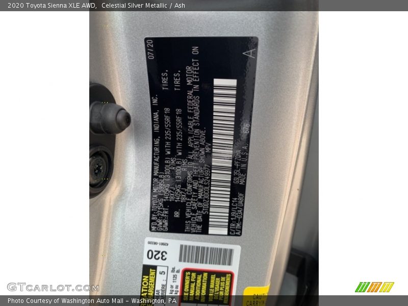 Celestial Silver Metallic / Ash 2020 Toyota Sienna XLE AWD