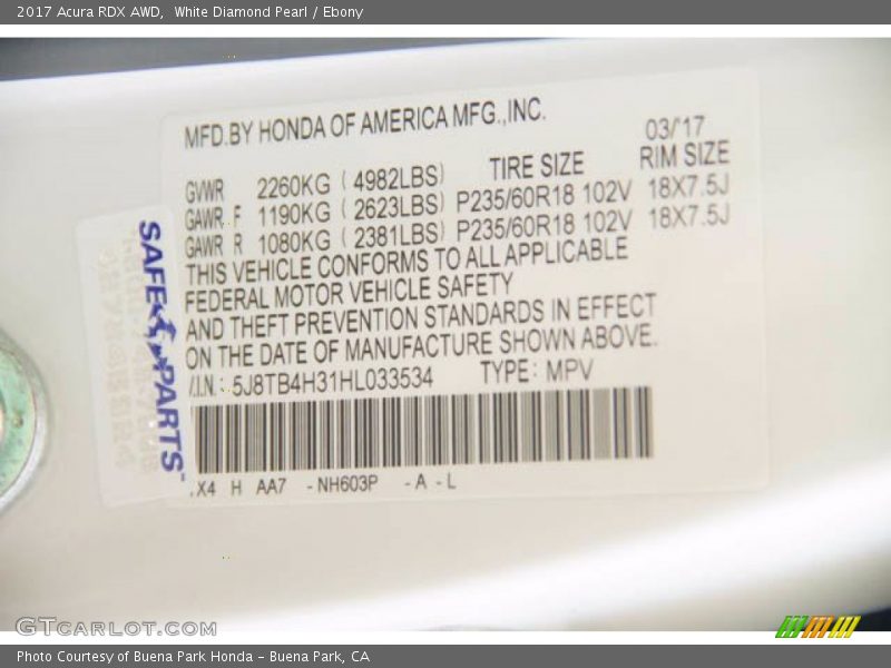 White Diamond Pearl / Ebony 2017 Acura RDX AWD