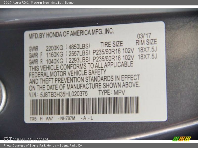 Modern Steel Metallic / Ebony 2017 Acura RDX