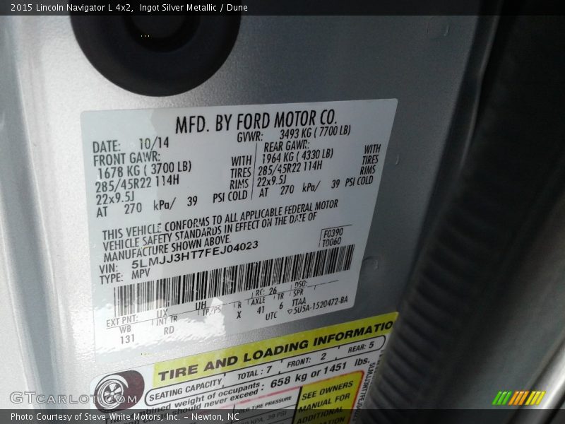 2015 Navigator L 4x2 Ingot Silver Metallic Color Code UX