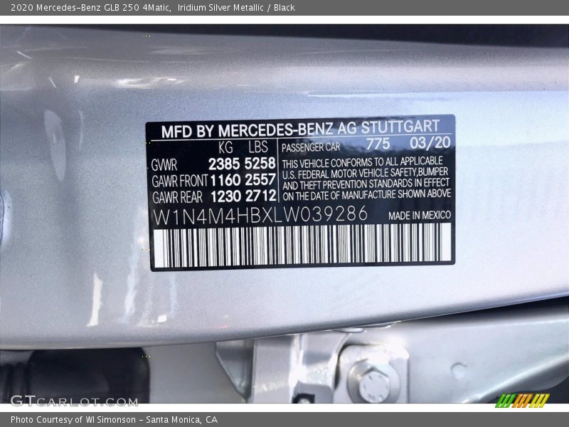 Iridium Silver Metallic / Black 2020 Mercedes-Benz GLB 250 4Matic
