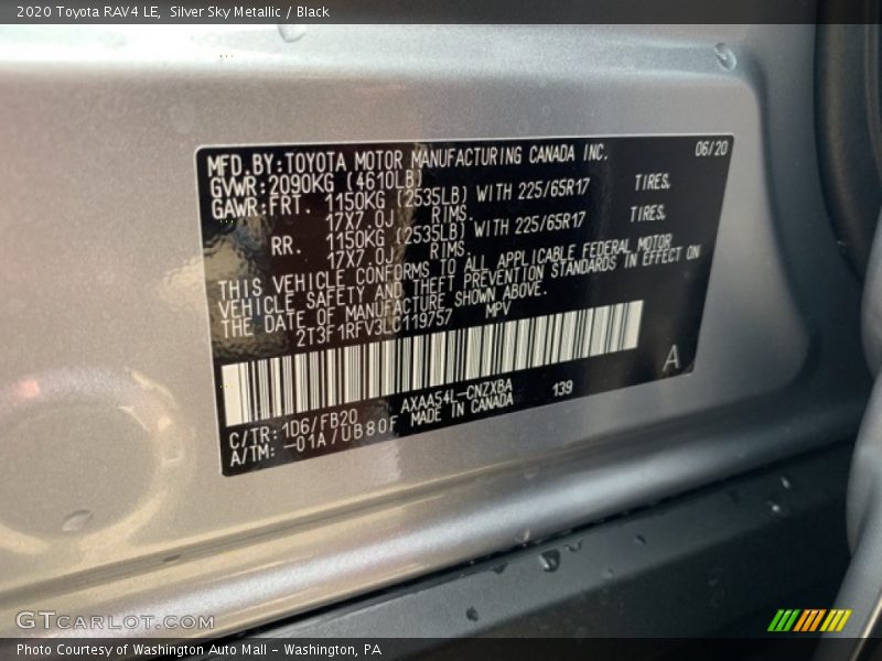 Silver Sky Metallic / Black 2020 Toyota RAV4 LE