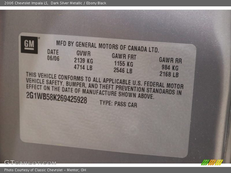 Dark Silver Metallic / Ebony Black 2006 Chevrolet Impala LS