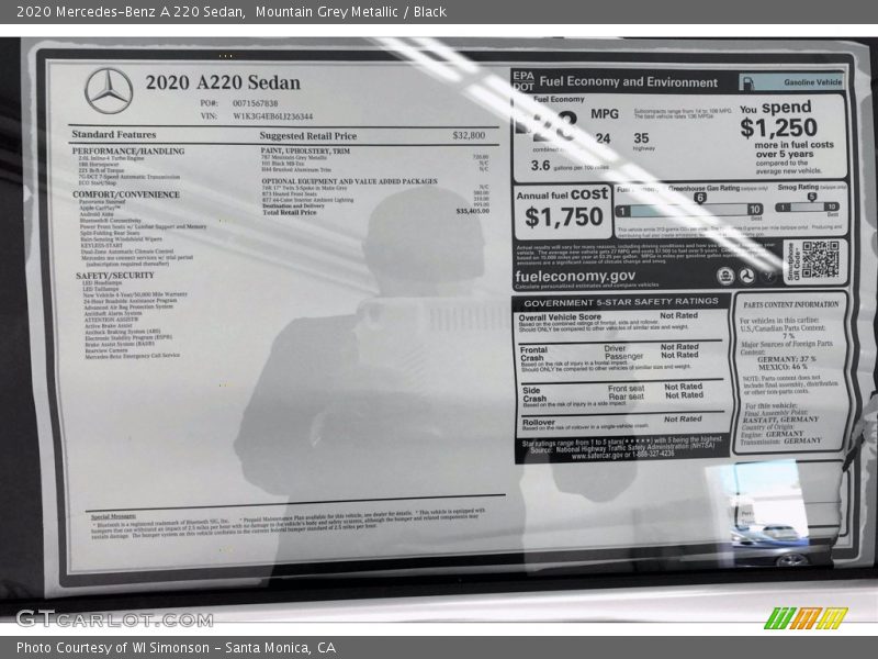 Mountain Grey Metallic / Black 2020 Mercedes-Benz A 220 Sedan