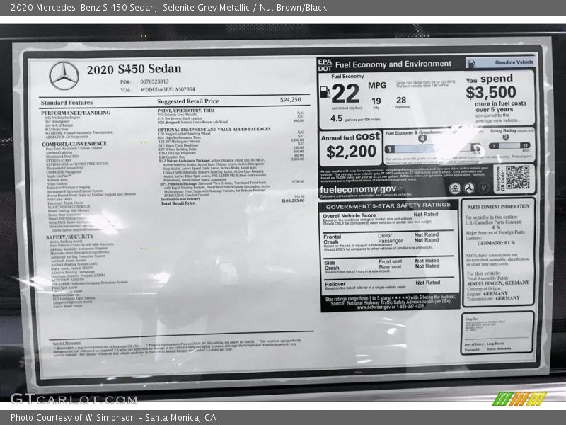 Selenite Grey Metallic / Nut Brown/Black 2020 Mercedes-Benz S 450 Sedan