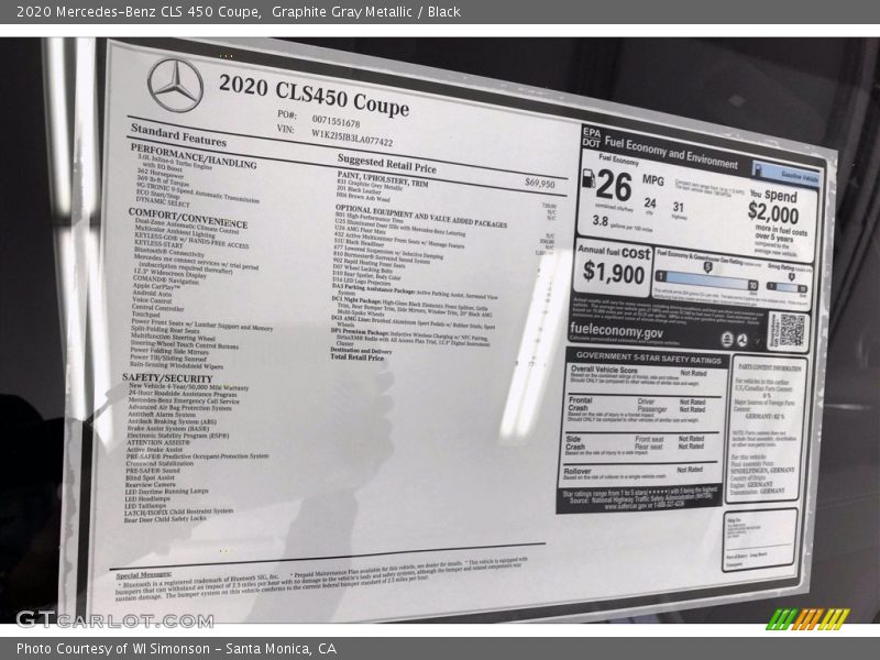  2020 CLS 450 Coupe Window Sticker