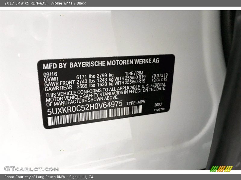 Alpine White / Black 2017 BMW X5 xDrive35i