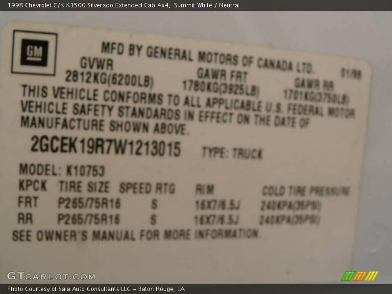 Summit White / Neutral 1998 Chevrolet C/K K1500 Silverado Extended Cab 4x4