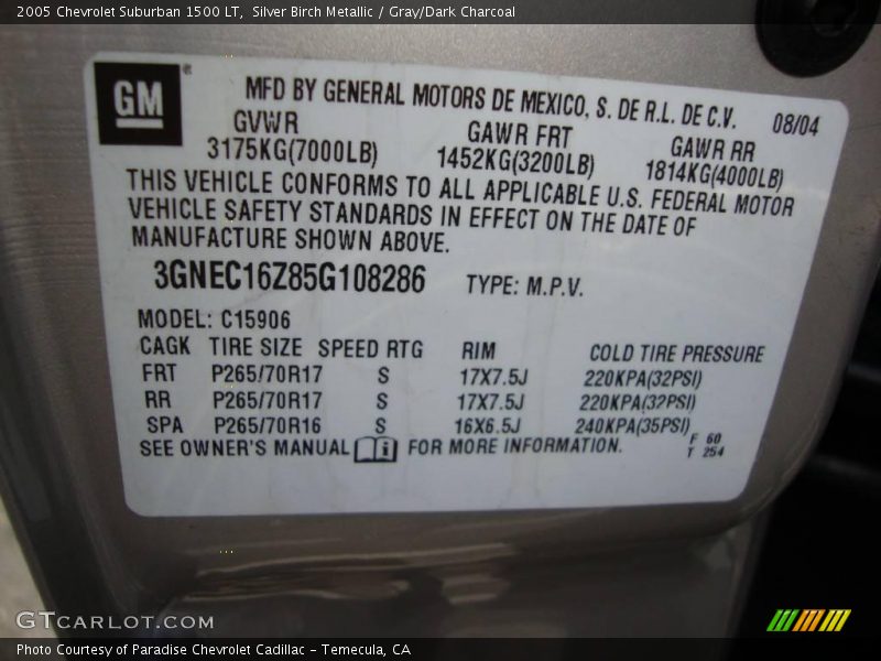 Silver Birch Metallic / Gray/Dark Charcoal 2005 Chevrolet Suburban 1500 LT