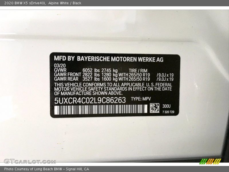 Alpine White / Black 2020 BMW X5 sDrive40i