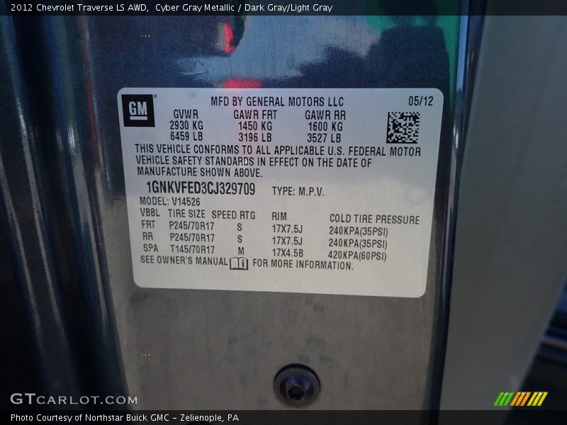 Cyber Gray Metallic / Dark Gray/Light Gray 2012 Chevrolet Traverse LS AWD