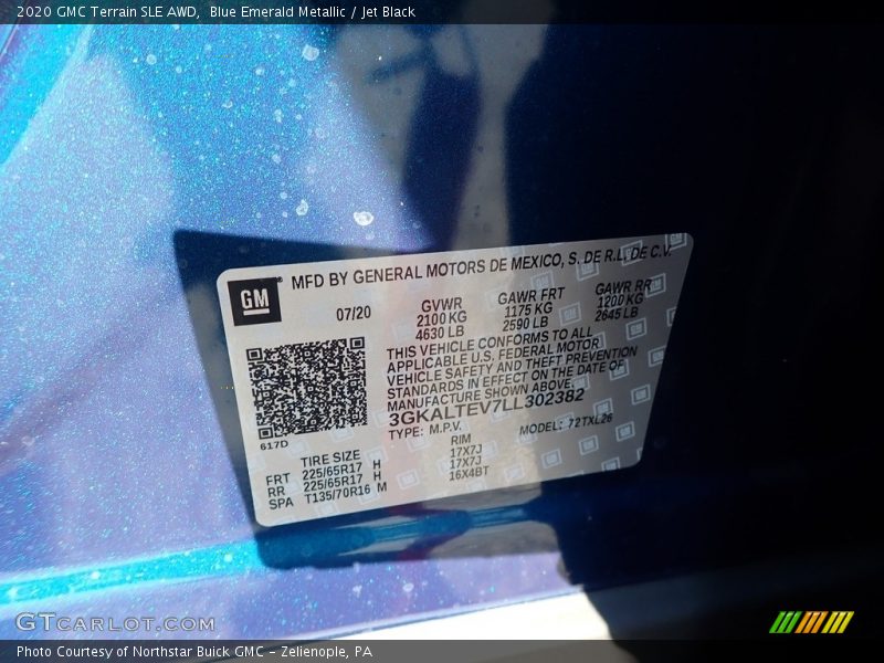 Blue Emerald Metallic / Jet Black 2020 GMC Terrain SLE AWD