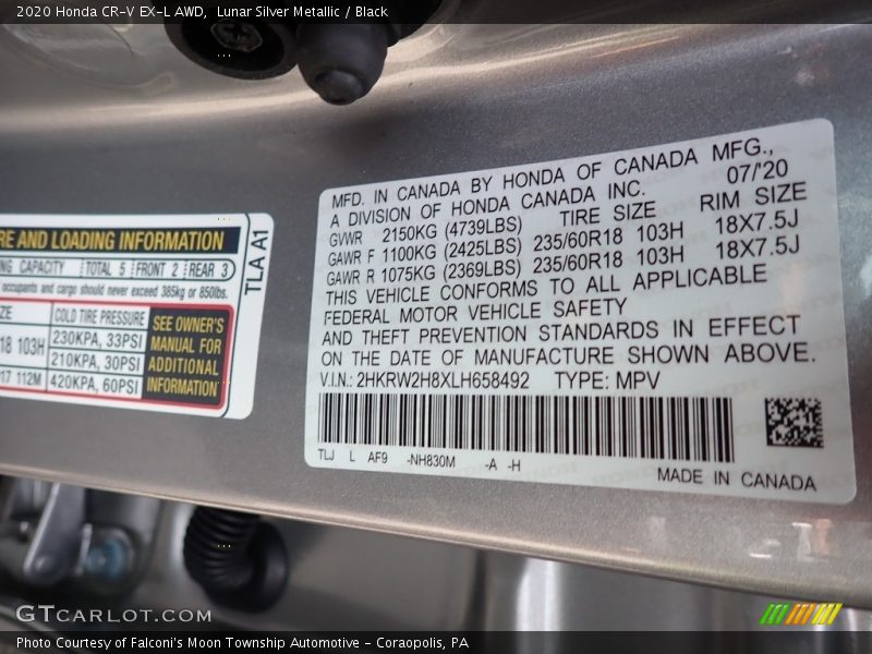 Lunar Silver Metallic / Black 2020 Honda CR-V EX-L AWD