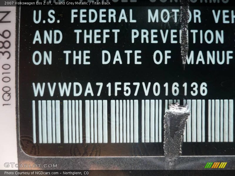 Island Grey Metallic / Titan Black 2007 Volkswagen Eos 2.0T