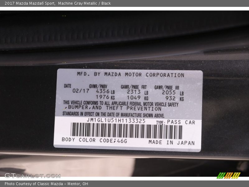 Machine Gray Metallic / Black 2017 Mazda Mazda6 Sport