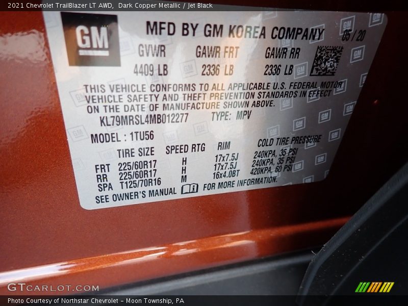 Dark Copper Metallic / Jet Black 2021 Chevrolet TrailBlazer LT AWD