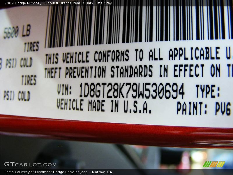 Sunburst Orange Pearl / Dark Slate Gray 2009 Dodge Nitro SE