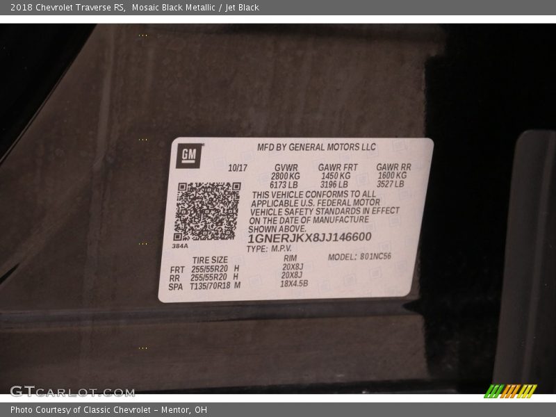 Mosaic Black Metallic / Jet Black 2018 Chevrolet Traverse RS