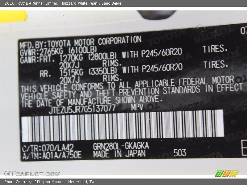 Blizzard White Pearl / Sand Beige 2016 Toyota 4Runner Limited