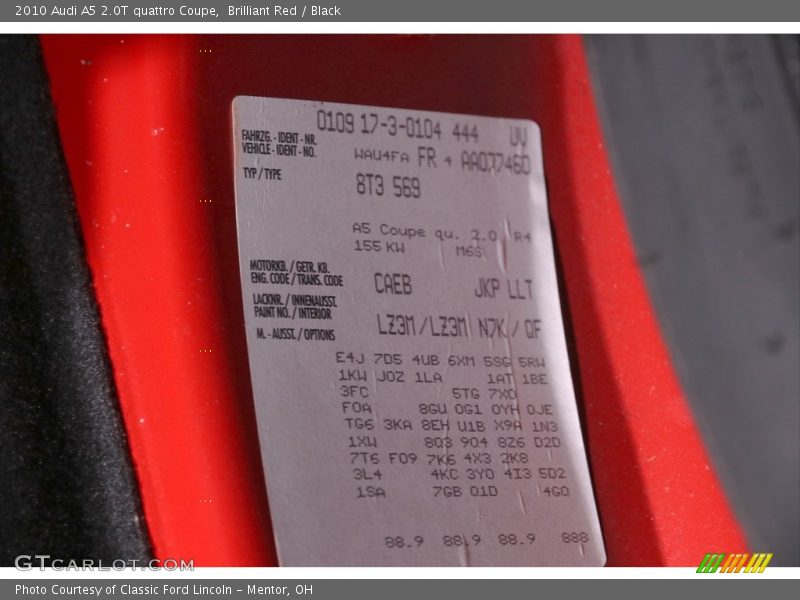 Brilliant Red / Black 2010 Audi A5 2.0T quattro Coupe