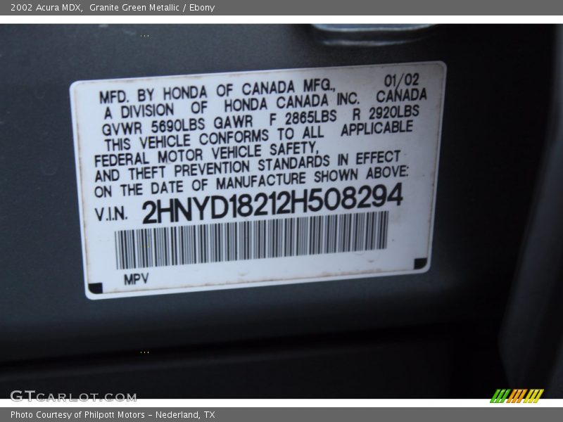 Granite Green Metallic / Ebony 2002 Acura MDX