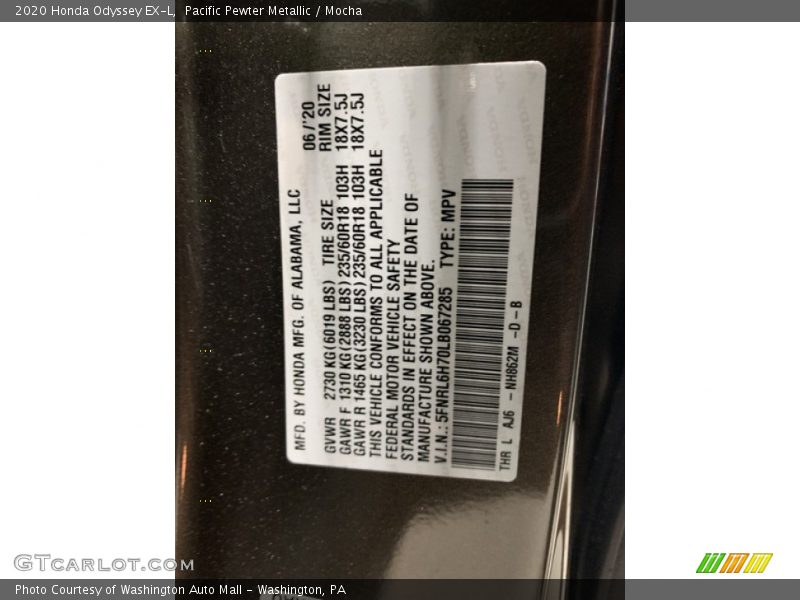 Pacific Pewter Metallic / Mocha 2020 Honda Odyssey EX-L