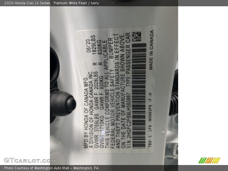 Platinum White Pearl / Ivory 2020 Honda Civic LX Sedan