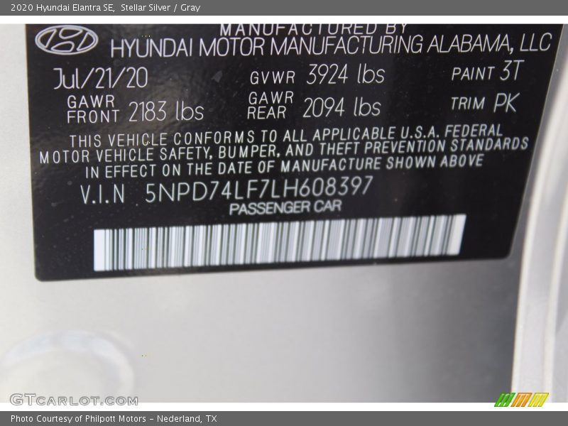 Stellar Silver / Gray 2020 Hyundai Elantra SE