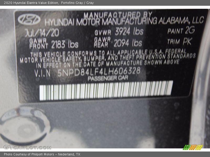 Portofino Gray / Gray 2020 Hyundai Elantra Value Edition