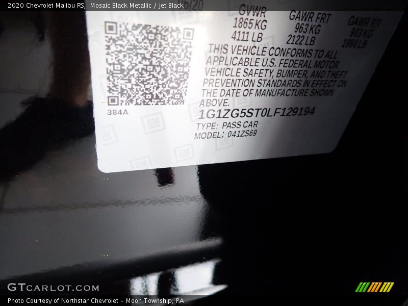 Mosaic Black Metallic / Jet Black 2020 Chevrolet Malibu RS