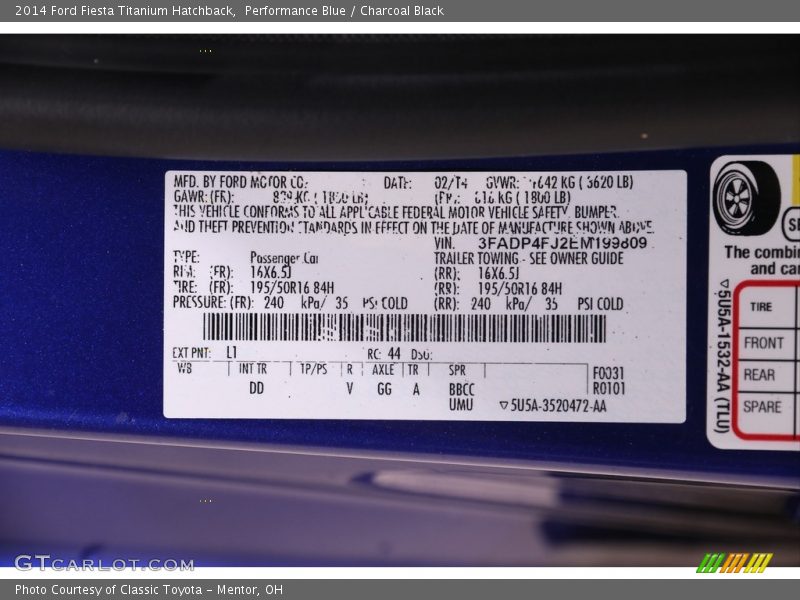 Performance Blue / Charcoal Black 2014 Ford Fiesta Titanium Hatchback