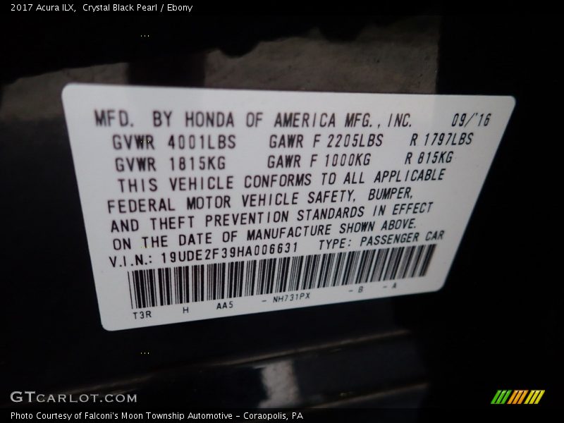 Crystal Black Pearl / Ebony 2017 Acura ILX