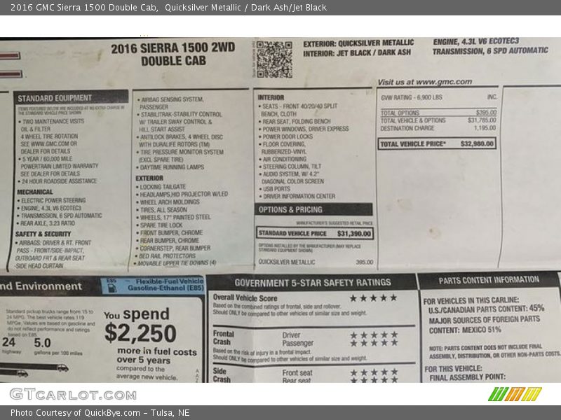  2016 Sierra 1500 Double Cab Window Sticker