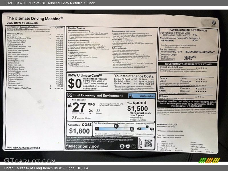 Mineral Grey Metallic / Black 2020 BMW X1 sDrive28i