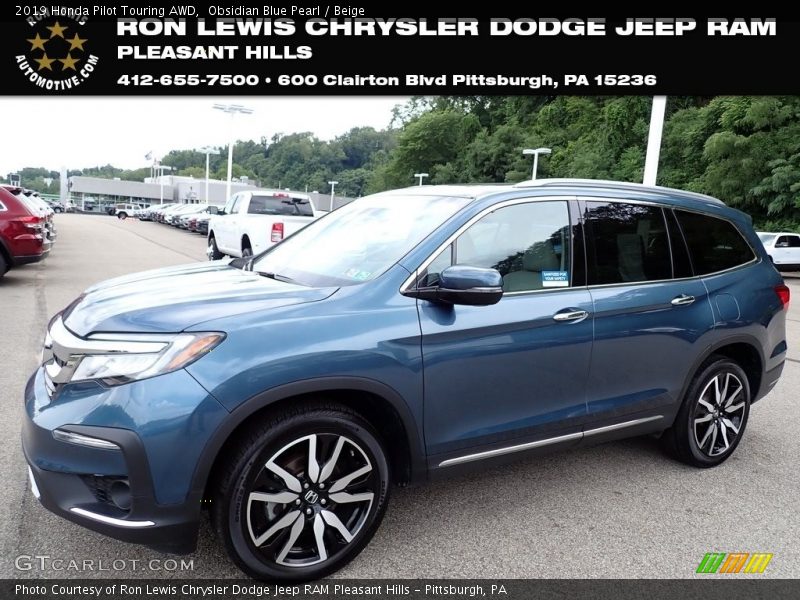 Obsidian Blue Pearl / Beige 2019 Honda Pilot Touring AWD