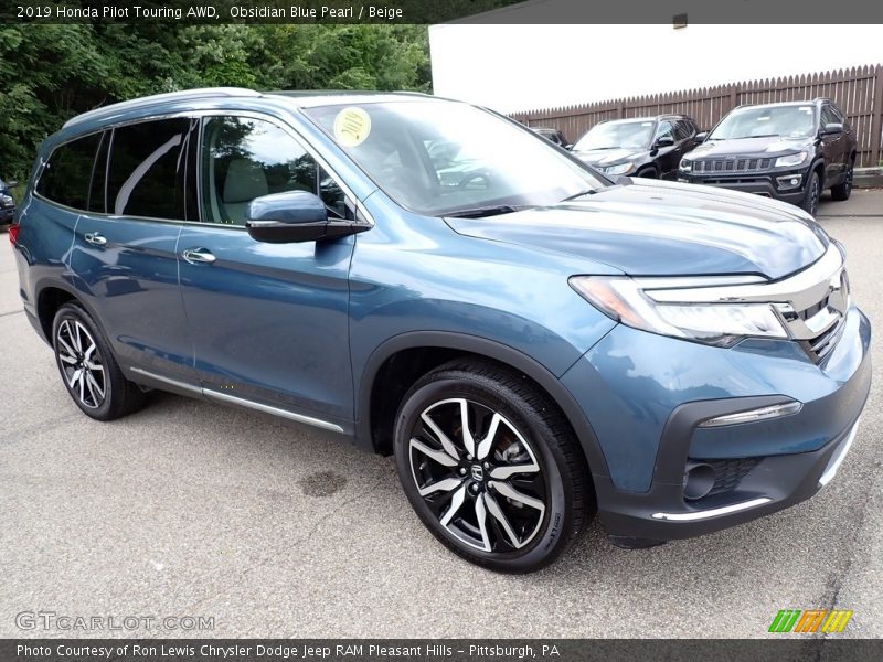 Obsidian Blue Pearl / Beige 2019 Honda Pilot Touring AWD