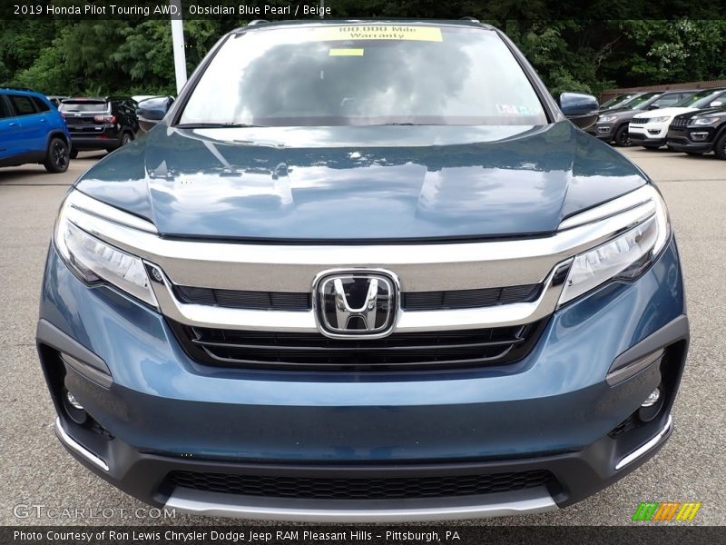 Obsidian Blue Pearl / Beige 2019 Honda Pilot Touring AWD